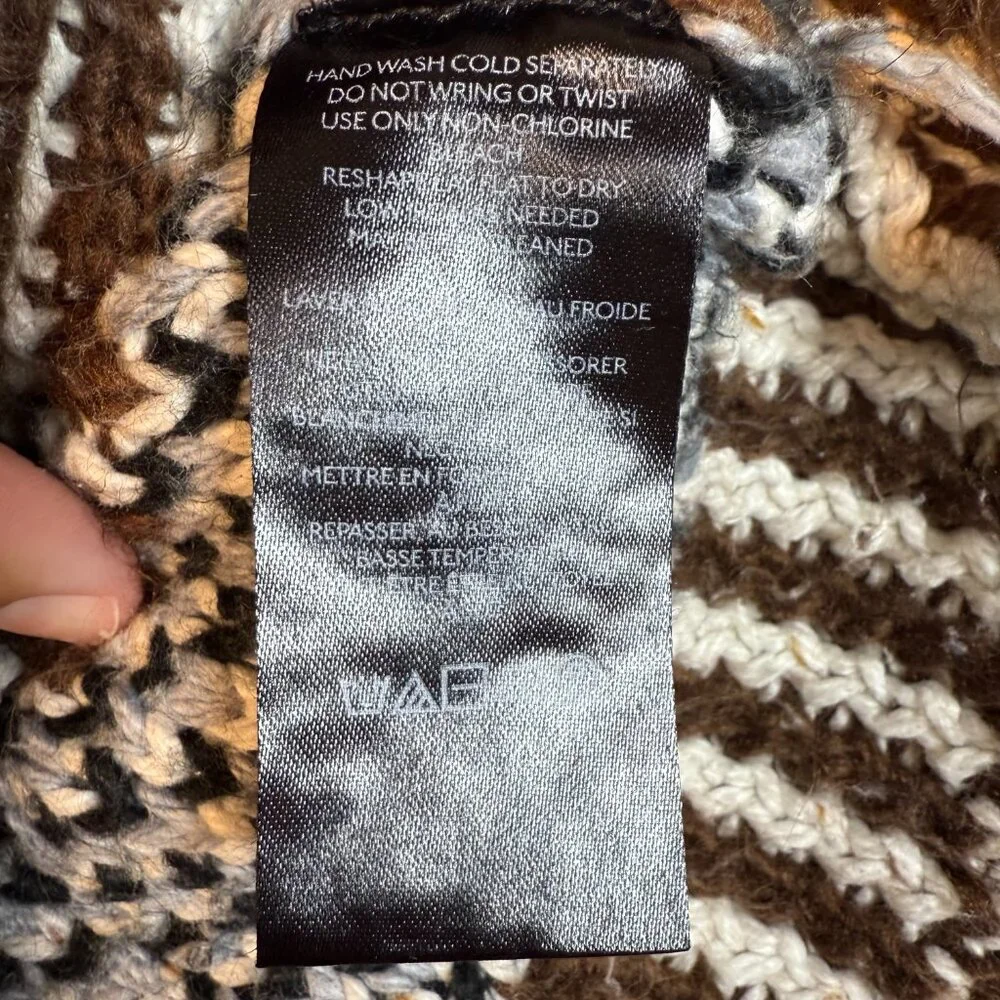BDG Full Zip Hooded Sweater Unisex Medium Brown Geometric Chunky Knit Cardigan‎